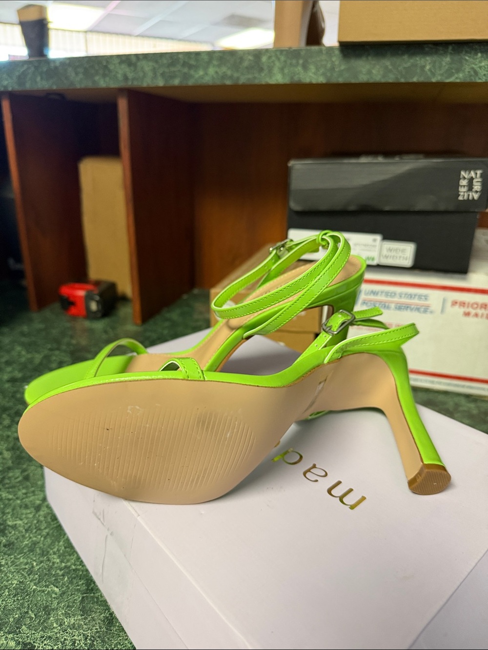 Madden Girl Neon Green Patent T-Strap Heels - Picture 4 of 4